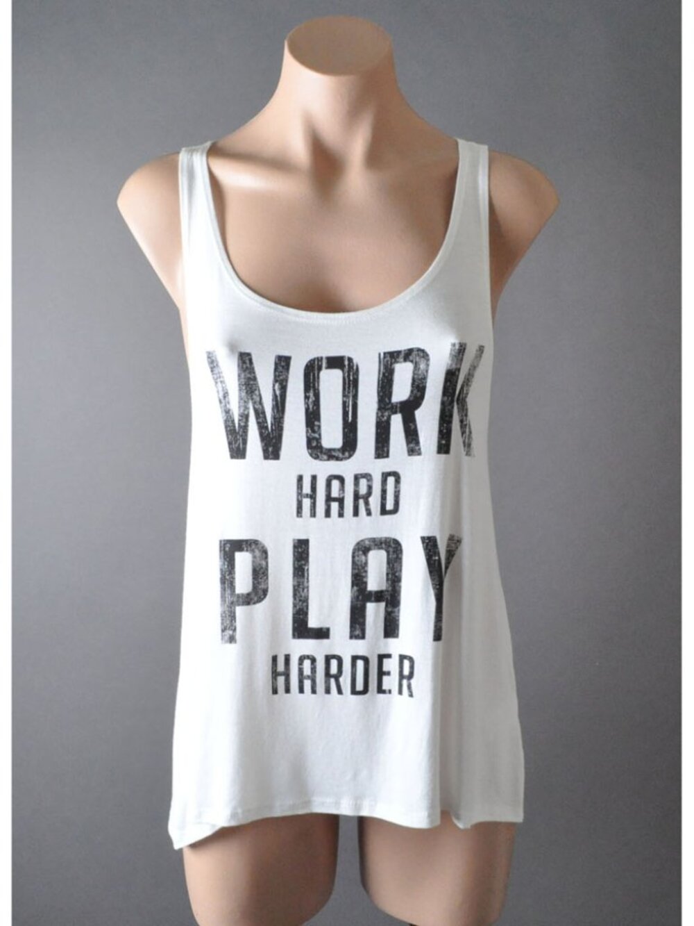 Summer Beach White Work Hard Play Harder Yoga Exercise Sport Casual Tank Top M L